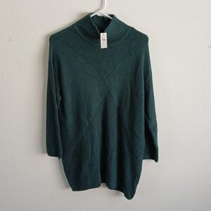 Talbots 1X Women's Cotton Cowl Neck Green Long Sleeve Pullover